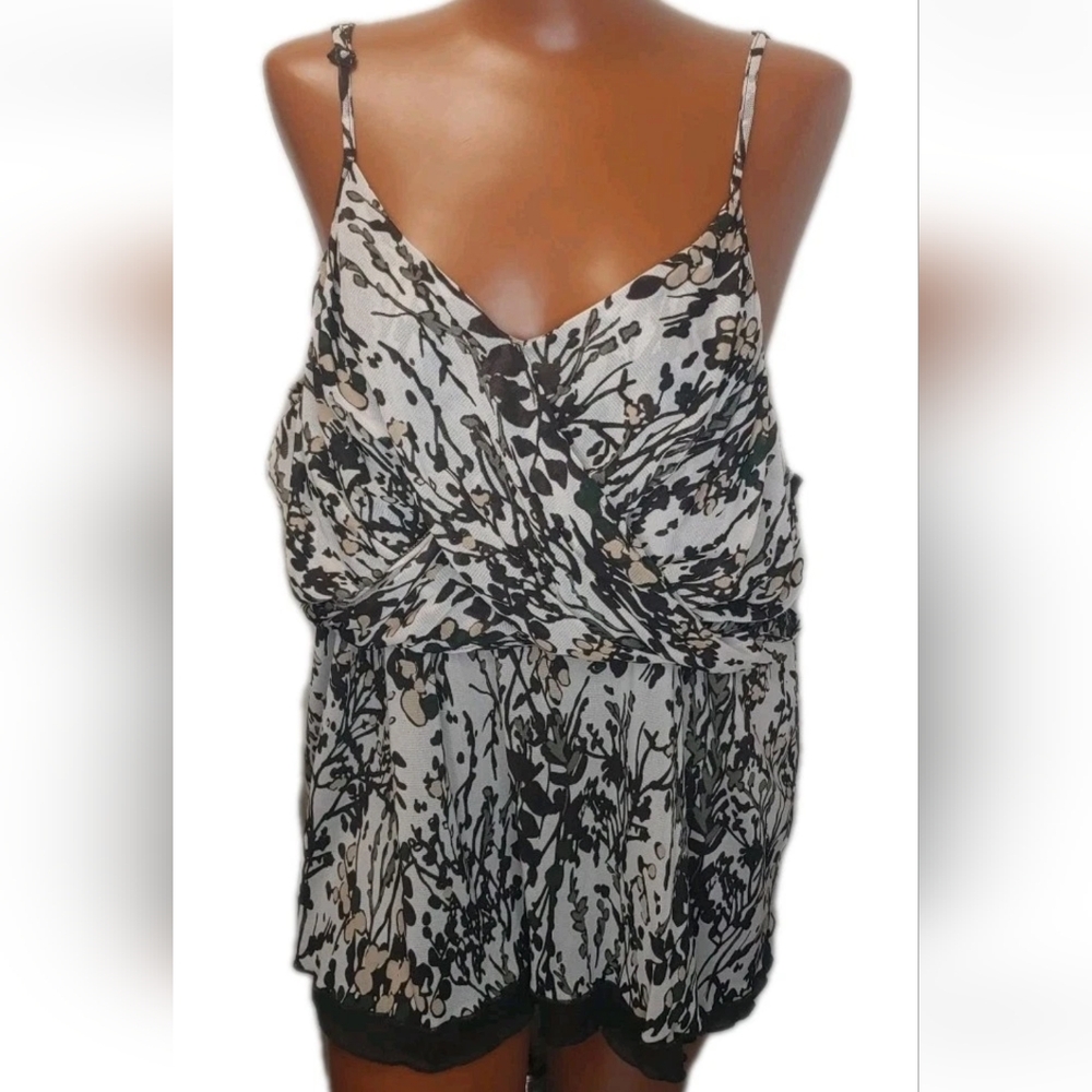 Lane Bryant Chiffon Cami Top Woman Plus Sz 22/24W Twist Front Mesh Brown Floral
